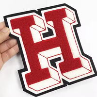Écussons 3D personnalisés en chenille avec support brodé à coudre, bordure découpée à chaud, motif lettre rouge et ours pour uniformes et chapeaux
