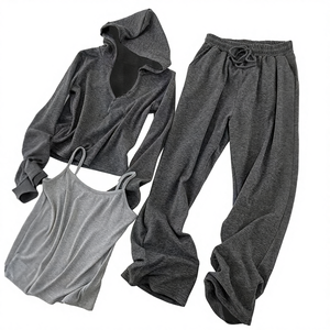 Nouvelle Collection 2025 – Ensembles Décontractés Femme Printemps : Gilet à Capuche Uni, Pantalon Large Teint Uni – Trois Pièces Personnalisables - Product Image 4