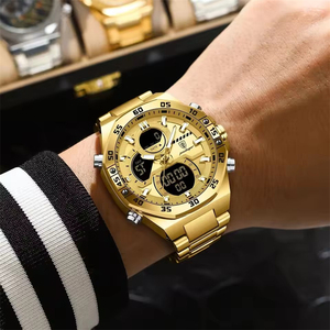 POEDAGAR E <span class=keywords><strong>101</strong></span> Original hommes horloge LED lumineuse étanche semaine Date homme montre-bracelet électronique en acier inoxydable Quartz montre homme - Product Image 3