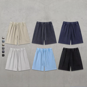 Shorts pour hommes en coton 235g, style streetwear robuste et rétro, tissage gaufré, fermeture à cordon, légèrement extensible, parfait pour un look décontracté - Product Image 1