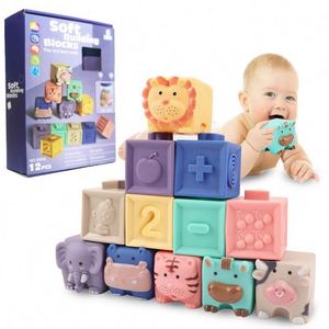 Bloques de Construcción de Plástico Suave para Bebés, Juguetes Educativos Tempranos para Apilar y Montar en el Baño, con Textura Digital para Diferentes Tipos de Modelos - Product Image 1