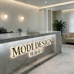 Lettres en relief 3D personnalisées avec halo lumineux, signalétique en acier inoxydable brossé doré de luxe rétroéclairée pour la réception d'hôtel et le bureau - Product Image 1