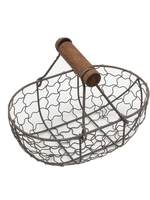 Keranjang Penyimpanan Logam Skandinavia Vintage untuk Pasokan Komersial dengan Pegangan Kayu, Organizer Besi Bergaya untuk Buah, Roti & Camilan