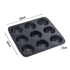 Moule à pains à hamburger antiadhésif de 3 pouces, 9 cavités, en acier au carbone épais pour la cuisson de hamburgers faits <span class=keywords><strong>maison</strong></span> - Product Image 2