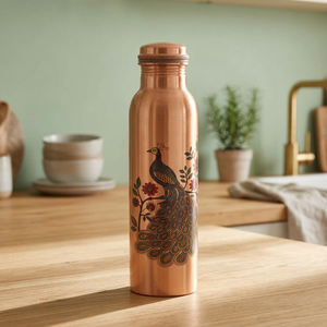 Premium Royal Peacock Printed Pure Copper Water <b>Bottle</b> Modern Meenakari Design Leak-Proof Eco-Friendly Home Office Sports <b>Flask</b> - Product Image 1