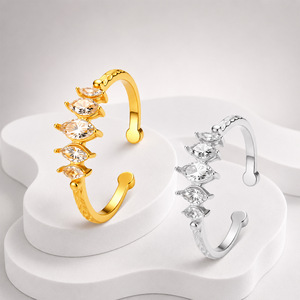 스테인리스 스틸 큐빅 지르코니아 오픈 링 18K PVD 도금 녹 방지 지르콘 여성용 반지 - Product Image 3