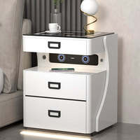 Table de chevet intelligente en forme de robot avec chargeur sans fil, lumière LED, 3 tiroirs, en bois, multifonctionnelle pour la chambre à coucher