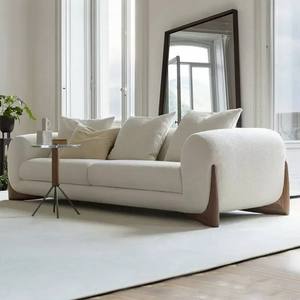 Ensemble de canapés modernes scandinaves nordiques en tissu bouclé sherpa blanc, meubles de salon - Product Image 1