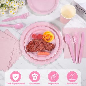 Juego <span class=keywords><strong>de</strong></span> Vajilla Desechable <span class=keywords><strong>de</strong></span> Papel con Encaje Rosa para Niñas, para Cumpleaños, San Valentín y el Festival <span class=keywords><strong>de</strong></span> Primavera, con Vasos, Platos y Servilletas - Product Image 4