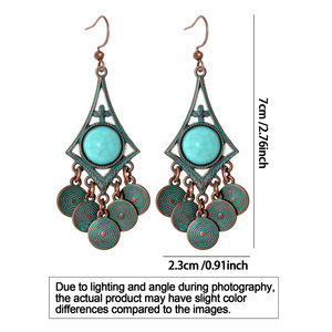 Boucles d'oreilles pendantes tendance en alliage plaqué bronze antique avec pierre turquoise, style bohème, bijoux de fête pour femmes - Product Image 5