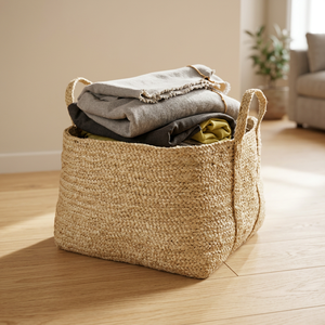 <b>Cheap</b> Rate Jute Storage <b>Basket</b> with Handles Eco Friendly Square Organizer Bin for Home Bathroom Bedroom - Product Image 1