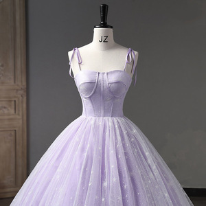 Halter Neck Sequined Chiffon Ball Gown Taro Purple Evening Dress For Art Exam Runway Show - Product Image 1