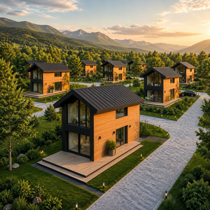 Maison préfabriquée en acier léger à toit en A, style cabane <span class=keywords><strong>scandinave</strong></span> avec extérieur en bois naturel pour maison de vacances et projet de retraite en montagne - Product Image 4