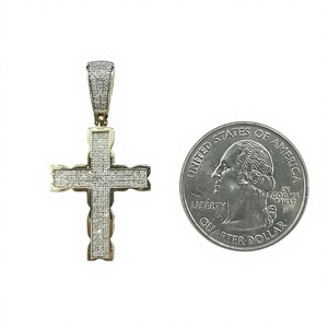 Colgante de Cruz Clásica para Niños y Hombres, Chapado en Oro Amarillo de 18K, con Moissanita Tallada de 2 Piezas, Regalo Religioso Hindú de Lujo - Product Image 1