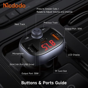 Chargeur de voiture Mcdodo 595 72W 2A1C avec émetteur FM, charge rapide PD3.0, musique sans fil/USB/TF, charge sécurisée pour une conduite intelligente - Product Image 6