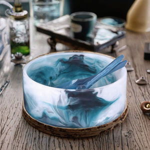 Factory Eco-Friendly Modern Mint Green Polyresin Handmade <b>Kitchen</b> Tabletop Salad Bowl Durable Salad Holder Hotel Home Use - Product Image 3