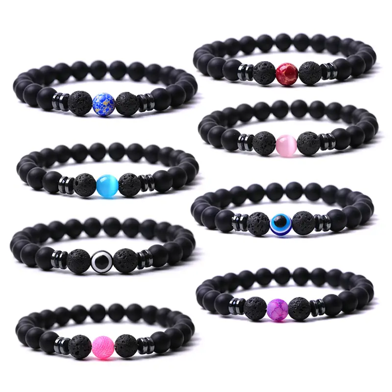 Personnalisé Réglable Corde Tressée Pierre Précieuse Naturel Lave Perles Stretch Élastique Pierre Naturelle Bracelets pour Hommes Femmes