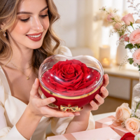 Kotak Hadiah Perhiasan Mawar Awet Bentuk Hati, Kemasan Bunga Abadi untuk Hari Valentine, Hari Ibu, Ulang Tahun