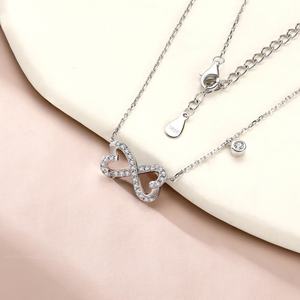 Collar con Colgante de Doble Corazón Infinito en Plata de Ley 925 con Baño de Rodio y Cadena de Eslabones con Circonitas, un Regalo de Boda Moderno para Mujer - Product Image 5