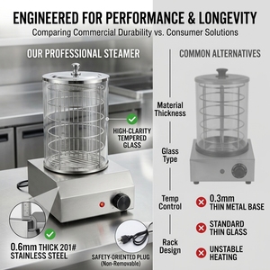 Countertop Hot Dog <b>Steamer</b> Bun Warmer Machine 300W 201 Stainless Steel Tempered Glass Food <b>Steamer</b> with Temperature Control - Product Image 1