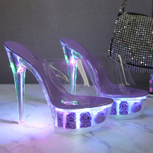 Nuovi Arrivi <span class=keywords><strong>Scarpe</strong></span> Estive da Donna Tacchi Alti 14 cm Sandali Sexy da Donna Piattaforma <span class=keywords><strong>Trasparente</strong></span> Luminosa <span class=keywords><strong>Scarpe</strong></span> da Festa Notturna <span class=keywords><strong>con</strong></span> Fiori - Product Image 1