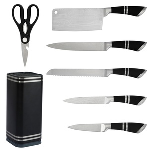 Ensemble de 7 couteaux de cuisine professionnels en acier inoxydable, couteaux de chef avec manche creux, ensemble de couteaux de cuisine avec bloc - Product Image 1
