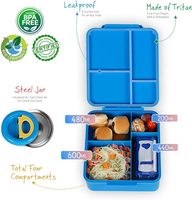 Nouvelle arrivée Aohae : boîte à lunch scolaire pour enfants, réutilisable, anti-fuite, 4 compartiments, ensemble de boîtes à bento isothermes