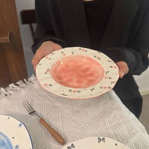 乐益韩式ins不规则手拉花8寸陶瓷深盘高美学甜品沙拉汤盘 - Product Image 1