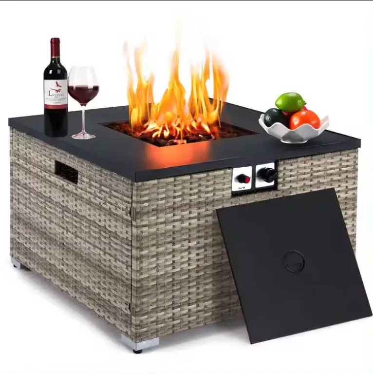 Outdoor Modern Large Metal Fire Pit Table Mat Glass Furniture Set For Pellet Patio Fire Pit On Sale