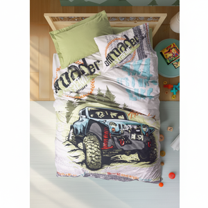 Cotton Box Adventure Green Junior Single Duvet Cover Set with <b>Fitted</b> <b>Sheet</b> Modern 100% Cotton Home Use Cartoon <b>Pattern</b> - Product Image 3