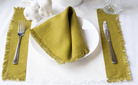Serviettes et sets de table carrés en lin faits main, personnalisés, à franges et pompons, pour mariage et table à manger à domicile, vente en gros