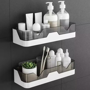 Étagère de salle de bain organisateur douche support de rangement <span class=keywords><strong>noir</strong></span> étagères d'angle mural en aluminium toilette shampooing support sans perceuse - Product Image 5