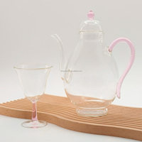 Vente en gros de théière moderne en verre borosilicaté 873ml transparent à isolation épaisse avec poignée rose
