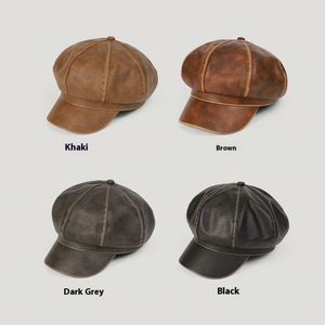 หมวกเบเร่ต์หนัง PU สไตล์วินเทจสีซีดจางสำหรับผู้ชายและผู้หญิง ฤดูใบไม้ร่วง-ฤดูหนาว ปี 2025 หมวกเบเร่ต์ทรงนิวส์บอย 8 แผง สไตล์ลำลองย้อนยุค - Product Image 3