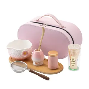 Juego de Tazas de Matcha de Cerámica Hechas a Mano JY con Caja de Cuero y Bandeja, 8 Piezas, Estilo Japonés para Ceremonia del Té, Soporte para Chasen - Product Image 5