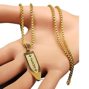 Religious Supplier Fashion Simple 18K Gold Jesus Holy Cross Chain Necklaces For Men Women With Stainless Steel Pendant Wholesale