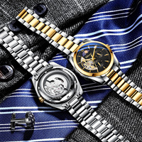 Montre automatique squelette phase de lune haut de gamme avec bracelet en acier inoxydable, montre-bracelet mécanique de luxe pour homme, mode et affaires