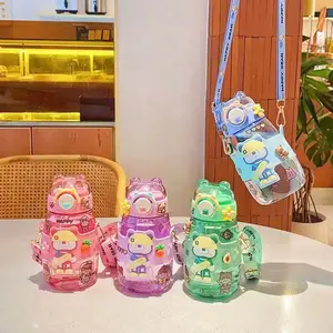 Hot Sale Plastic Kids Water Bottle With Straw Cute Printing Child Drink 600ml Pc Material Bpa Free Lids For School