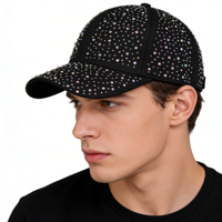 Casquette Snapback pour homme, entièrement recouverte de strass noirs 3D, casquette de baseball unisexe, boucle de réglage en métal, tendance, snapback irisé