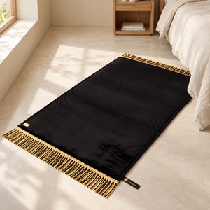 Tapis de prière de voyage de luxe noir XL, fabriqué à la machine, lavable, avec fausse fourrure de qualité supérieure, mousse antidérapante, musulman, islamique - Product Image 6