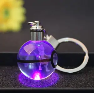 New Design 30mm Crystal ball Mewtwo k9 crystal Keychain With LED Light For Gift