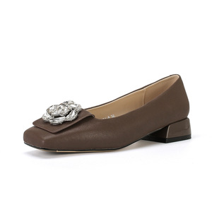 Genuine Leather <b>Flats</b> Square Toe Low Heel Elegant Comfort Women Shoes with Flower Decoration Slip-On Style Rubber Outsole - Product Image 5