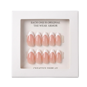 30 <span class=keywords><strong>faux</strong></span> ongles en acrylique avec boîte personnalisée, étiquette privée, style français, forme amande, longueur moyenne pour adolescentes - Product Image 1