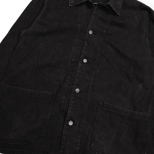 Squirorkop Custom <strong>Black</strong> Twill Cotton Denim <strong>Chore</strong> <strong>Jacket</strong>,Men's Vintage Washed Top Button-up Shacket Streetwear Fashion Style - Product Image 6