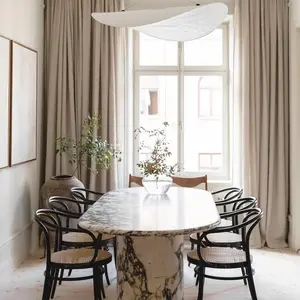 SHIHUI Offre Spéciale marbre violet veine luxe italien pierre intérieur Table de cuisine forme ovale haut Calacatta alto marbre Table à manger