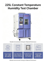 Chambre climatique à température et humidité constantes de 225 L pour équipement de laboratoire avec garantie d'un an et protection IP65