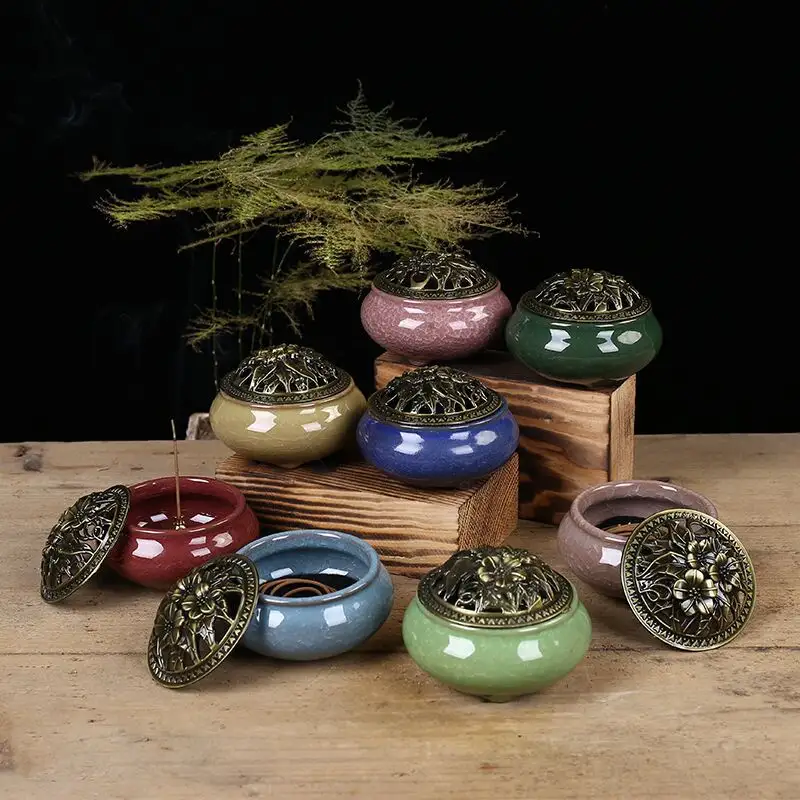 Ceramic Incense Oil Burner Portable Porcelain Censer Buddhism Incense Holder Home Tea House Yoga Studio Incense Gift