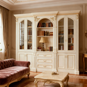 Librería de Madera Tallada con Cristal Europeo, Puerta de Madera Maciza de Okoume, Estructura de Madera Contrachapada Pintada, Estantes para Libros, Librería para Oficina o Sala - Product Image 2