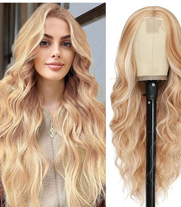Perruque naturelle réaliste pour femme, style européen et américain, avec raie au milieu, <span class=keywords><strong>dégradé</strong></span> jaune, <span class=keywords><strong>cheveux</strong></span> longs <span class=keywords><strong>bouclés</strong></span>, grandes ondulations - Product Image 6