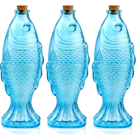 Bouteille à liqueur en verre bleue en forme de poisson BOXUN BX-FS500 500 ml avec bouchon et écailles en relief pour spiritueux nautiques, emballage cadeau